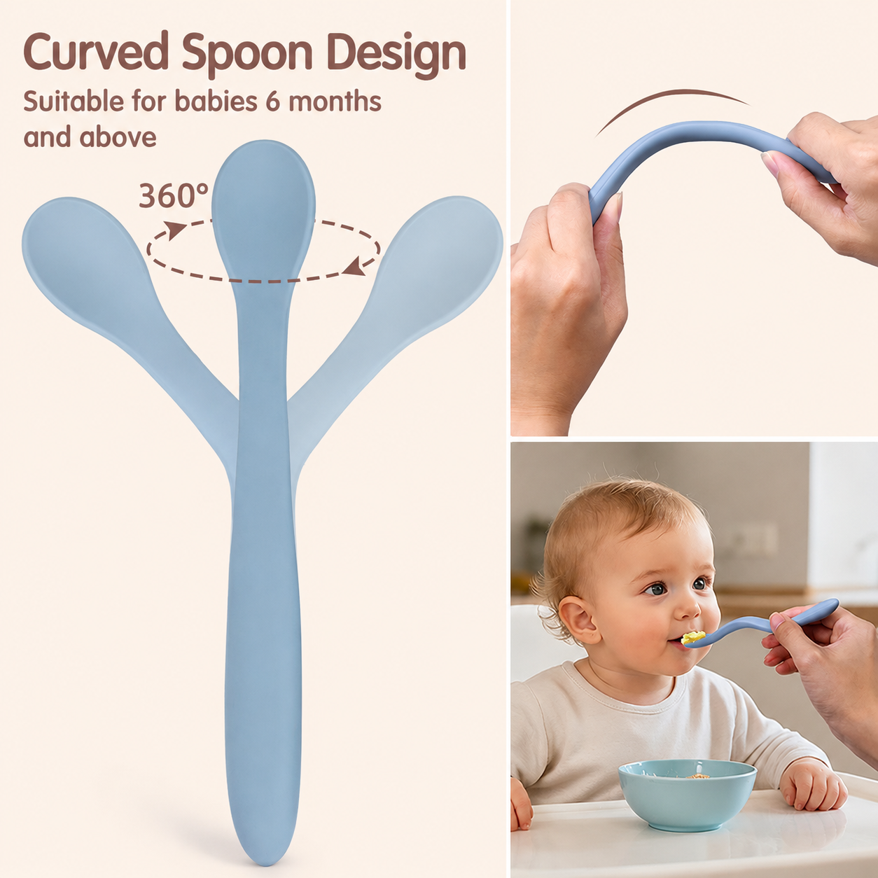 Silicone Spoon Soft Grip Soft Tip BPA FREE for Baby or pets use