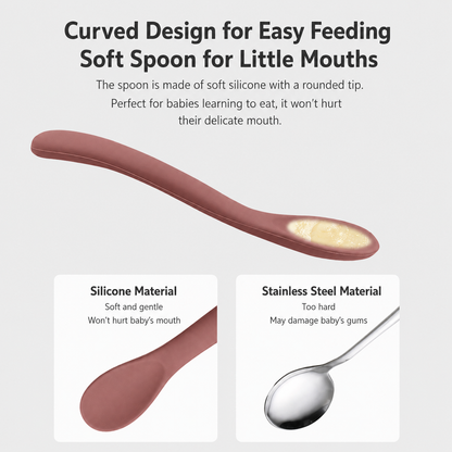 Soft Grip Short Silicone Spoon for Baby & Pet Feeding BPA FREE