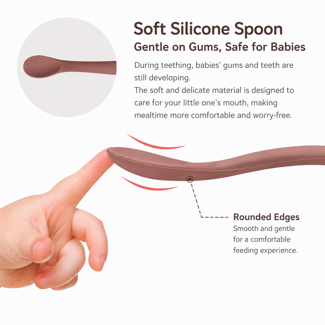 Soft Grip Short Silicone Spoon for Baby & Pet Feeding BPA FREE